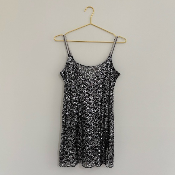 Free People Sheer Slip Dress Sequin Sz M Vtg Y2K - Picture 1 of 6